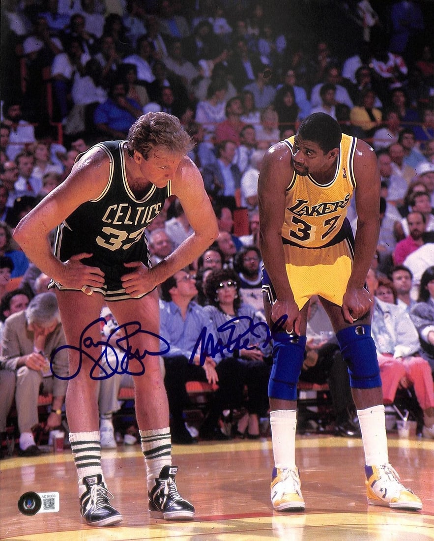 11x14 Larry Bird Magic Johnson dual signed basketball photo Beckett LOA (1 of 1)