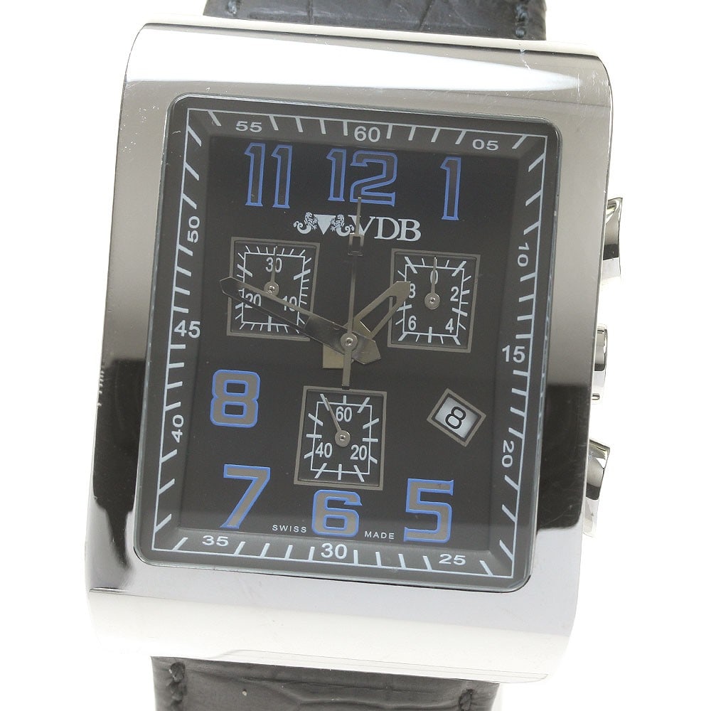 VAN DER BAUWEDE Rectangular Quartz Chronograph Men's Wristwatch: VAN DER BAUWEDE Rectangular Quartz Chronograph Men's Wristwatch This pre-owned VAN DER BAUWEDE rectangular chronograph quartz wristwatch is designed for men and features a stainless steel case paired 