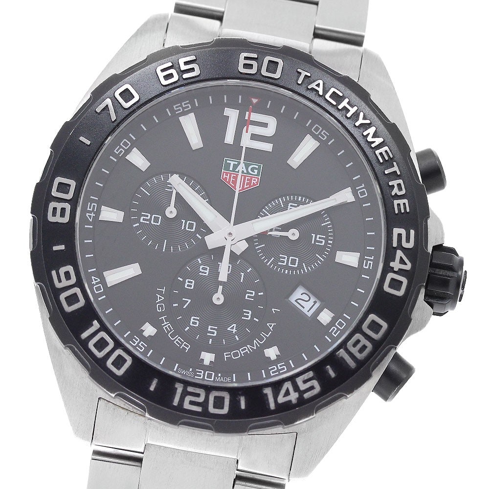TAG Heuer Formula 1 Quartz Chronograph 43mm Black Dial Men's Watch: TAG Heuer Formula 1 Quartz Chronograph 43mm Black Dial Men's Watch This TAG Heuer Formula 1 Chronograph Date Quartz Men's Watch (model CAZ1010.FT8024) features a stainless steel case and bracelet with