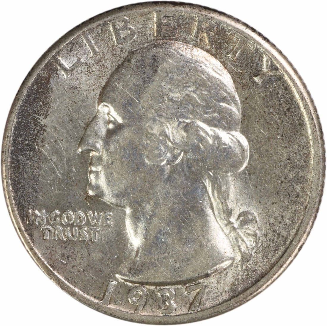 1937 Philadelphia Washington Quarter 90 Percent Silver AU Uncertified: 1937 Philadelphia Washington Quarter 90 Percent Silver AU Uncertified This is a 1937 Washington Quarter from the Philadelphia Mint, composed of 90% silver and 10% copper. Designed by John Flanagan, th