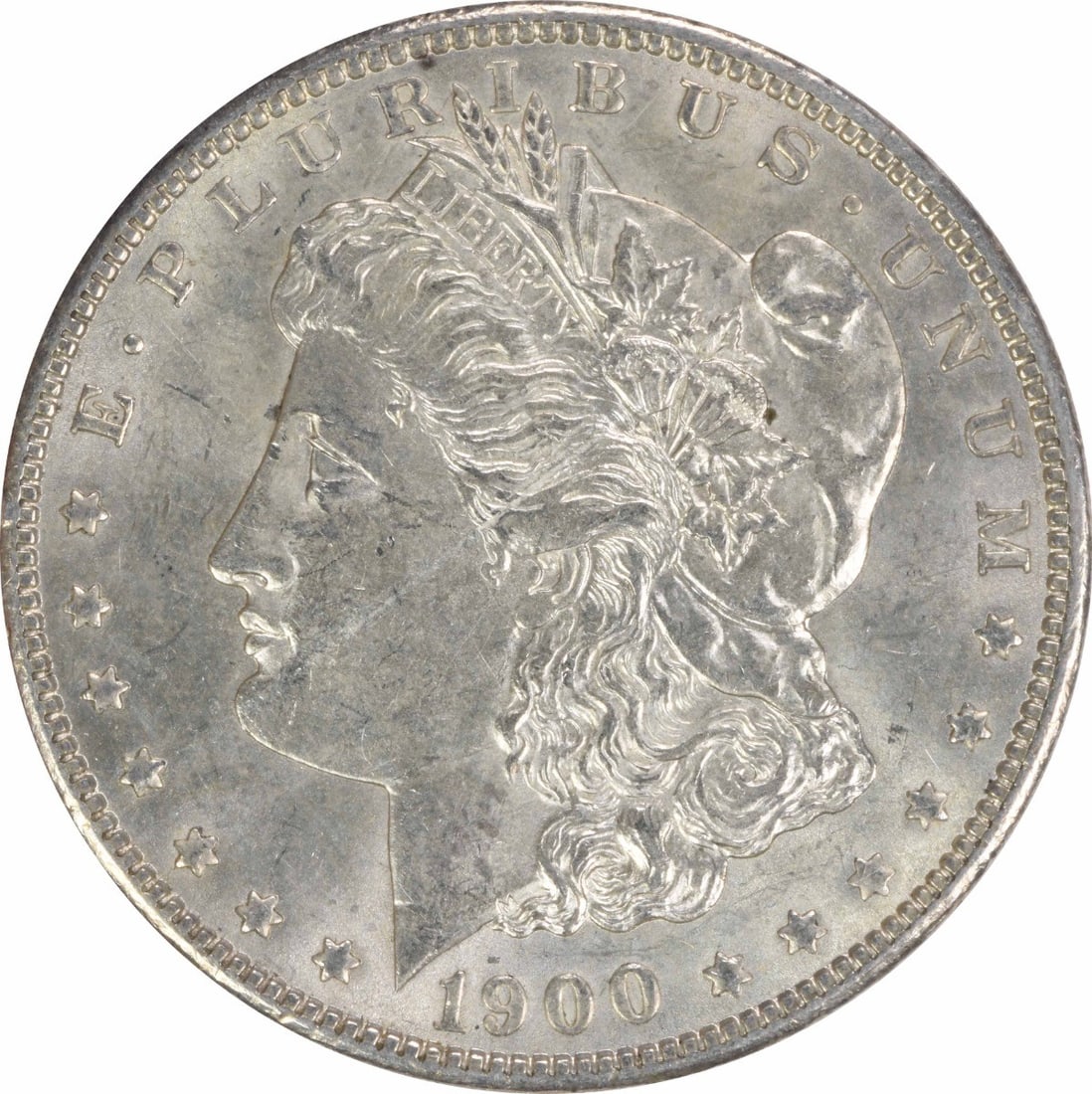 1900 Silver Morgan Dollar Brilliant Uncirculated Uncertified No Mint Mark: 1900 Silver Morgan Dollar Brilliant Uncirculated Uncertified No Mint Mark This is a 1900 Morgan Silver Dollar in brilliant uncirculated (BU) condition. The coin is composed of silver and was minted in