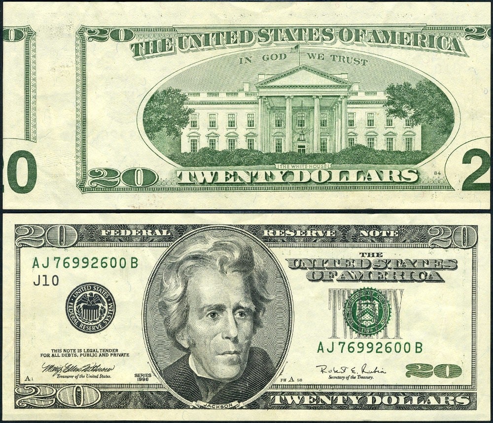 1996 $20 Federal Reserve Note Major Misalignment Error FR 2084 J (1 of 3)