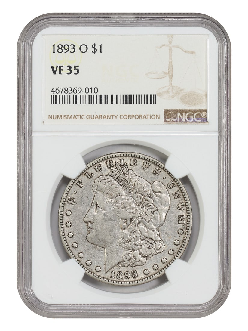 NGC VF35 1893-O Morgan Silver Dollar Scarce New Orleans Mint: NGC VF35 1893-O Morgan Silver Dollar Scarce New Orleans Mint This 1893-O Morgan Dollar is a circulated coin graded VF35 by NGC. It features natural, light toning and represents a desirable date from t