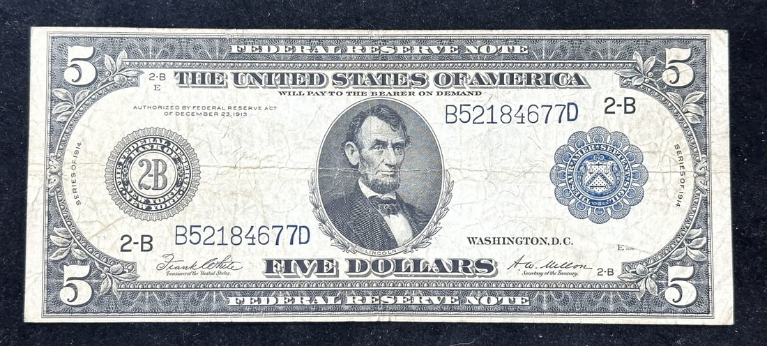 1914 United States $5 Federal Reserve Banknote (1 of 2)