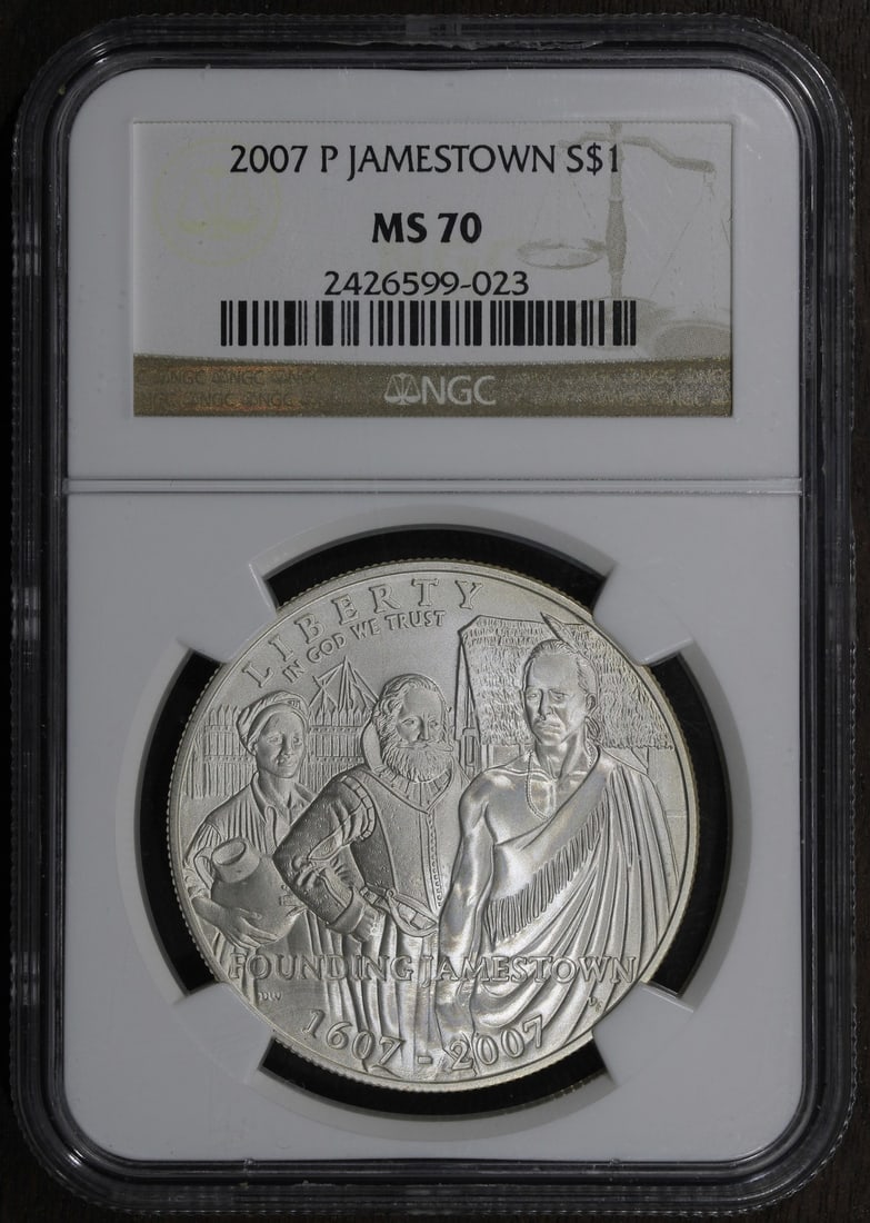 NGC MS70 2007-P Jamestown Silver Dollar 1 oz (1 of 2)