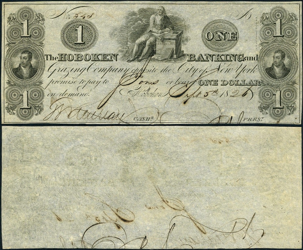 1826 Hoboken NJ New Jersey $1 Obsolete Currency (1 of 3)