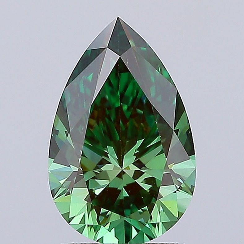 Loose Diamond - PEAR 2.1ct Fancy Vivid Green VS1: Loose Diamond - PEAR 2.1ct Fancy Vivid Green VS1 Source: This is a real non-mined Diamond that has been grown in a lab Shape: PEAR Carats: 2.1 Color: Fancy Vivid Green Certification: IGI Video: