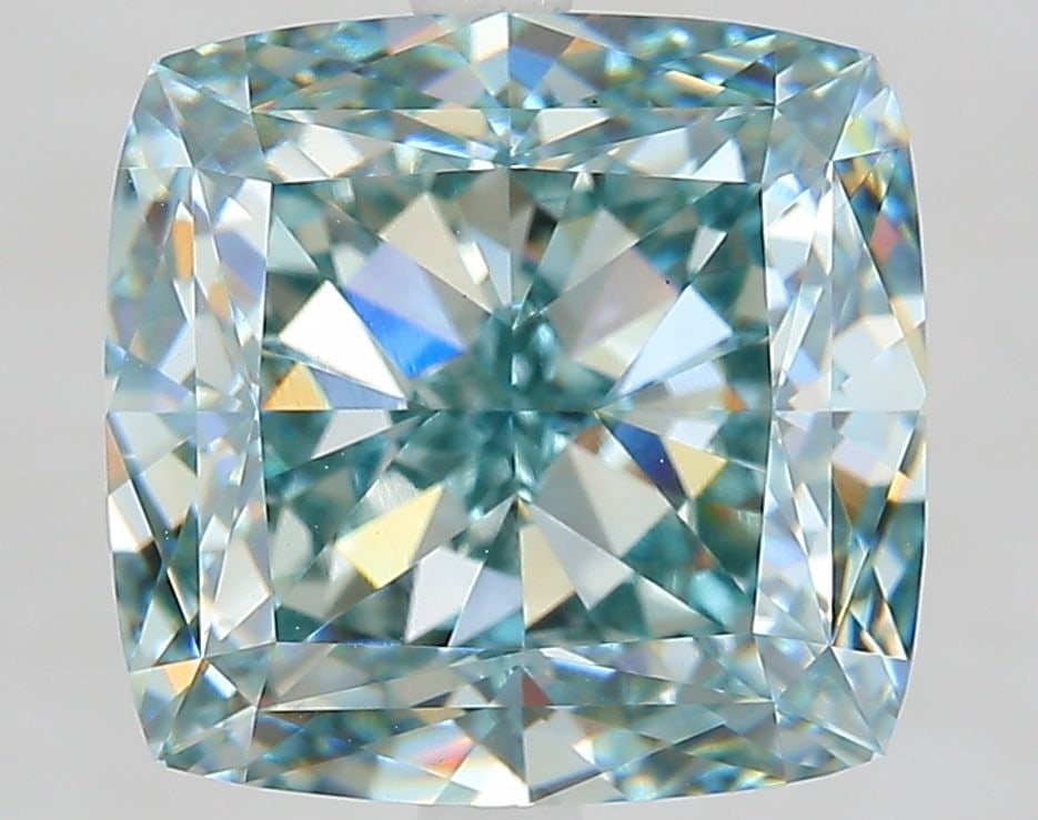 Loose Diamond - CUSHION MODIFIED 8.08ct Fancy Blueish Green VS1: Loose Diamond - CUSHION MODIFIED 8.08ct Fancy Blueish Green VS1 Source: This is a real non-mined Diamond that has been grown in a lab Shape: CUSHION MODIFIED Carats: 8.08 Color: Fancy Blueish Green Ce