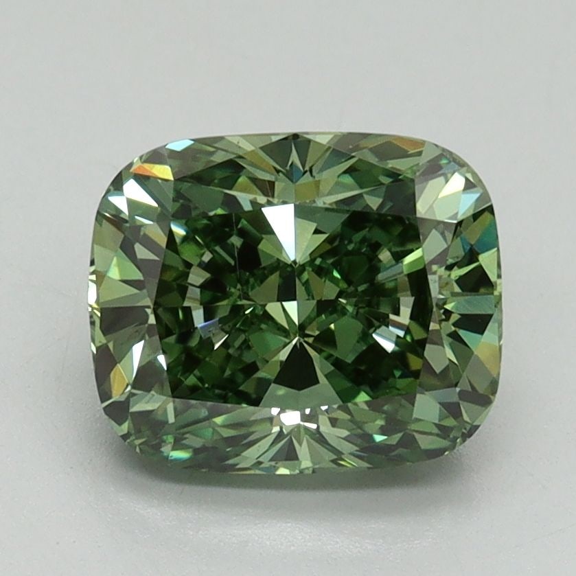 Loose Diamond - CUSHION MODIFIED 2.01ct Fancy Vivid Green VS2: Loose Diamond - CUSHION MODIFIED 2.01ct Fancy Vivid Green VS2 Source: This is a real non-mined Diamond that has been grown in a lab Shape: CUSHION MODIFIED Carats: 2.01 Color: Fancy Vivid Green Certif
