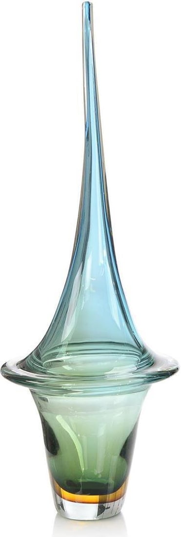 John-Richard Art Nouveau Azure Blue Handblown Glass Sculpture: John-Richard Art Nouveau Azure Blue Handblown Glass Sculpture This stunning handblown glass sculpture showcases a captivating azure blue and yellow finish, making it a striking statement piece for any