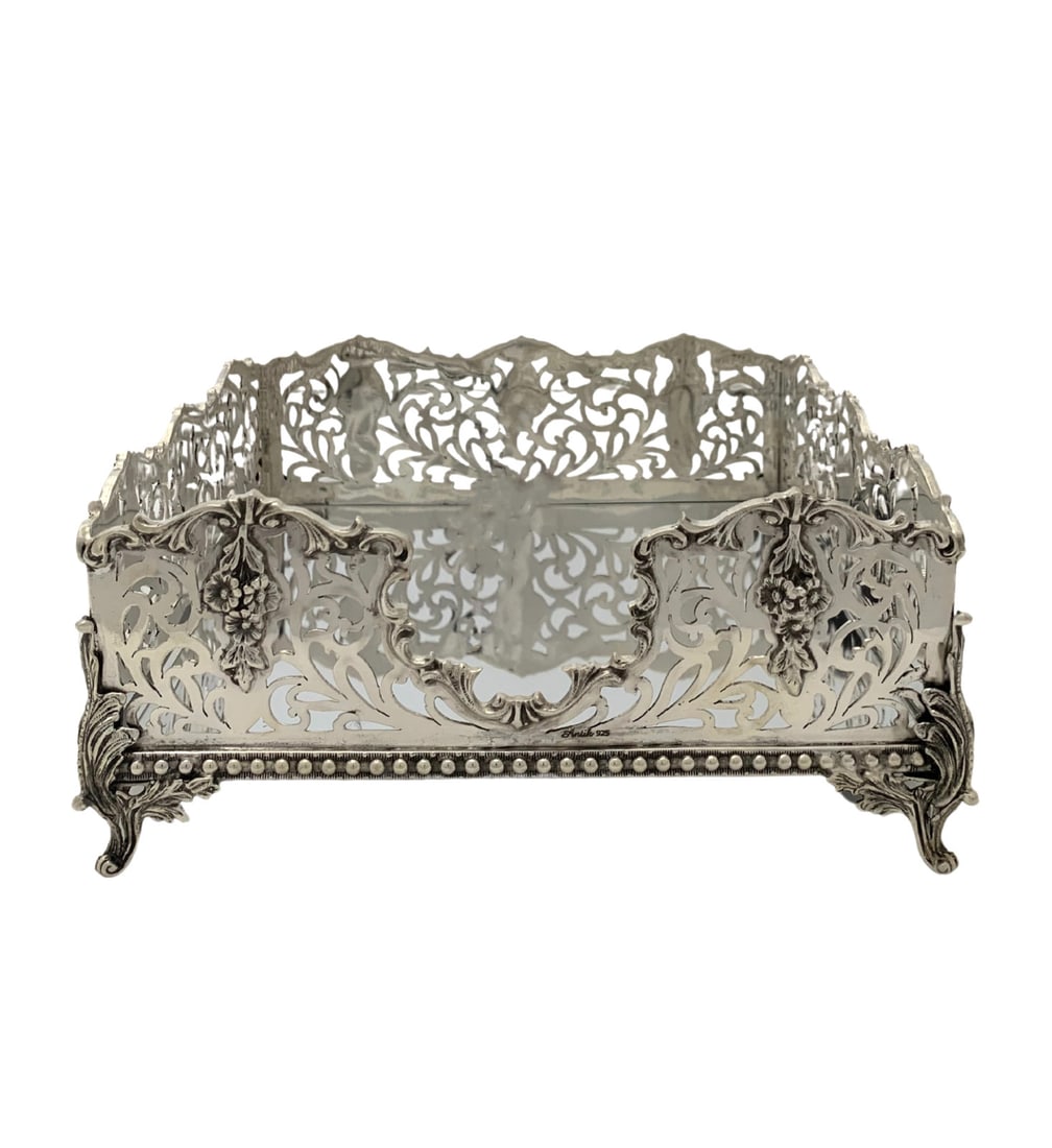 Handmade 925 Sterling Silver Floral Leaf Napkin Holder (1 of 3)