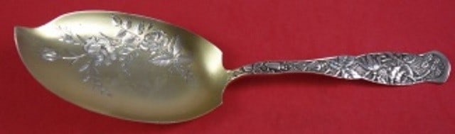 Knowles Rose aka Bug Sterling Silver Sherbet Server Gold Wash 8.5": Knowles Rose aka Bug Sterling Silver Sherbet Server Gold Wash 8.5" This exquisite sherbet server features the "Rose aka Bug" pattern by Knowles, dating back to 1850-1899. Crafted from sterling silver 