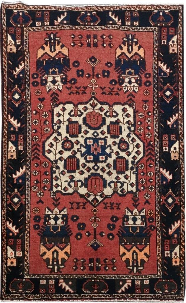 Handcrafted 4.5 x 6.6 Ivory Persian Hamadan Rug from Iran (1 of 7)