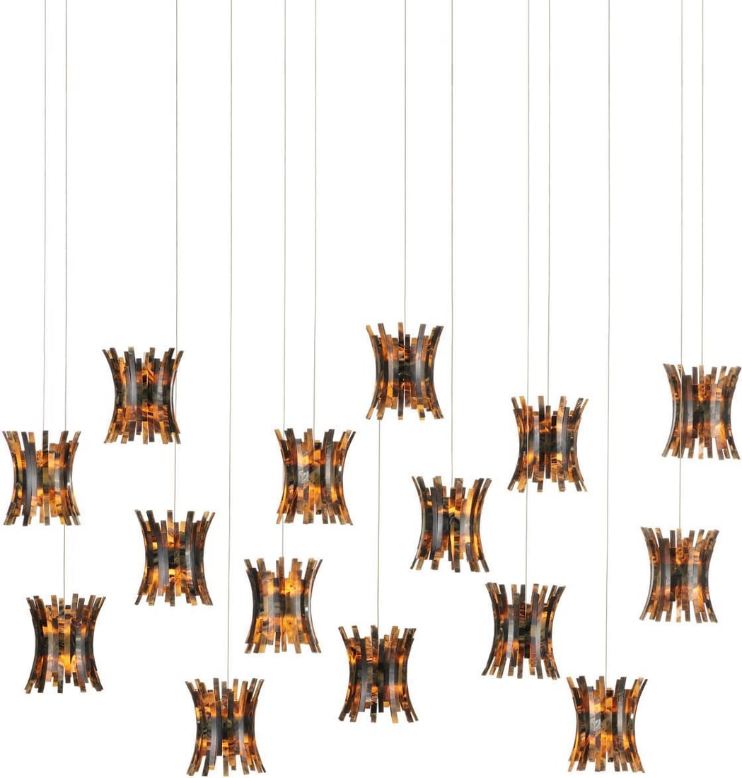 Currey Alsop 15-Light Pendant with Tortoise Shell Shades: Currey Alsop 15-Light Pendant with Tortoise Shell Shades Illuminate your space with the stunning Currey Alsop Pendant, featuring elegant tortoise shell shades that embody a vintage-inspired aesthetic.