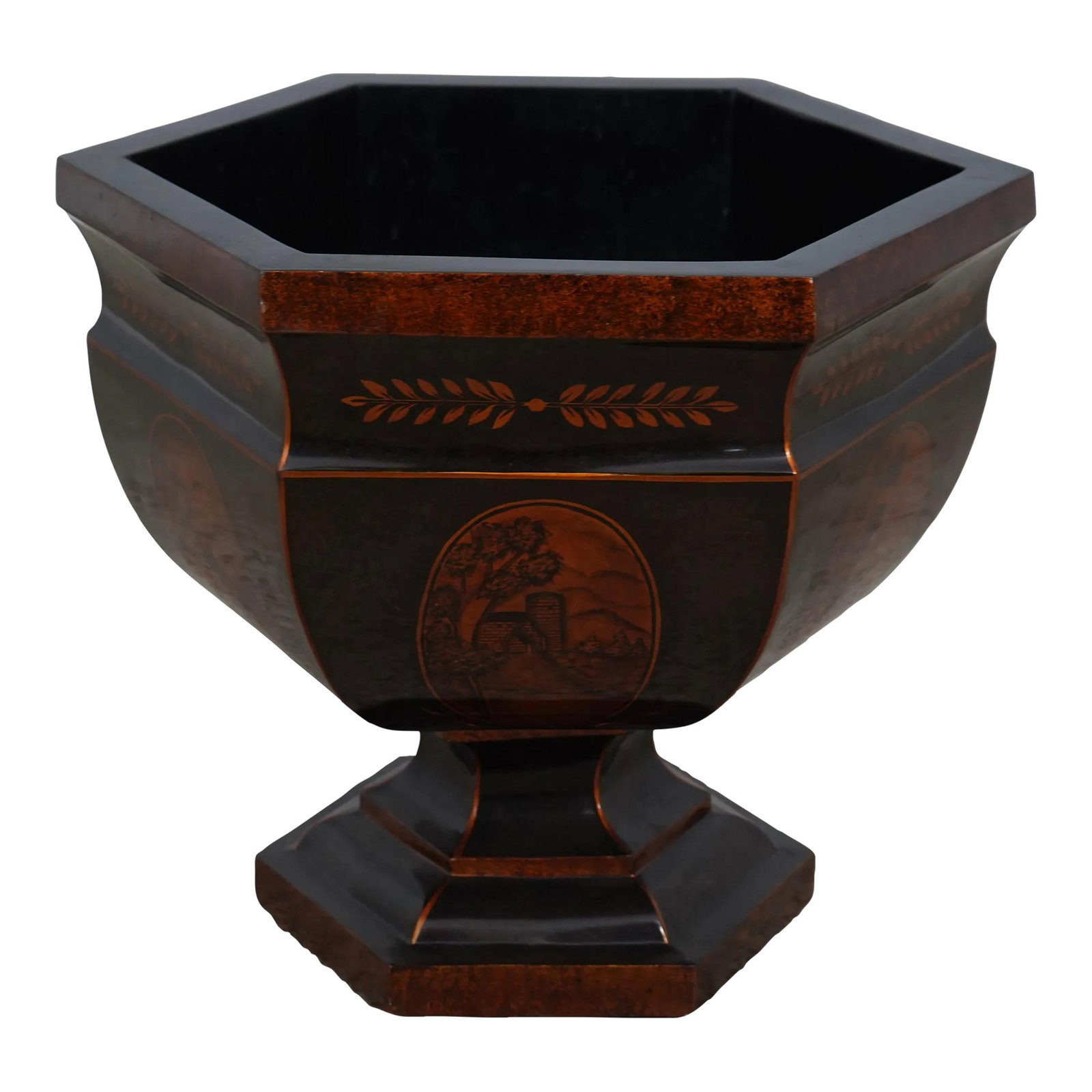 Maitland Smith Hand Painted Neoclassical Planter 17.5" Brown Fiberglass (1 of 10)