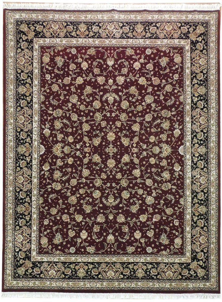 Luxurious 7.9 x 10 Burgundy Wool Silk Tabriz Rug Handmade (1 of 6)