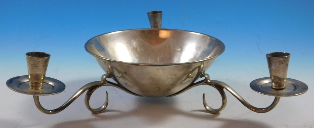 Tane Modernist Sterling Silver Bowl with 3 Candlesticks 13in (1 of 5)