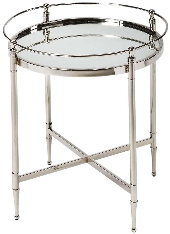 Butler Crosby Round Stainless Steel Side Table with Mirrored Top: Butler Crosby Round Stainless Steel Side Table with Mirrored Top Introducing the Butler Elegant Stainless Steel Side Table, a sophisticated addition to your home decor. This round side table features 
