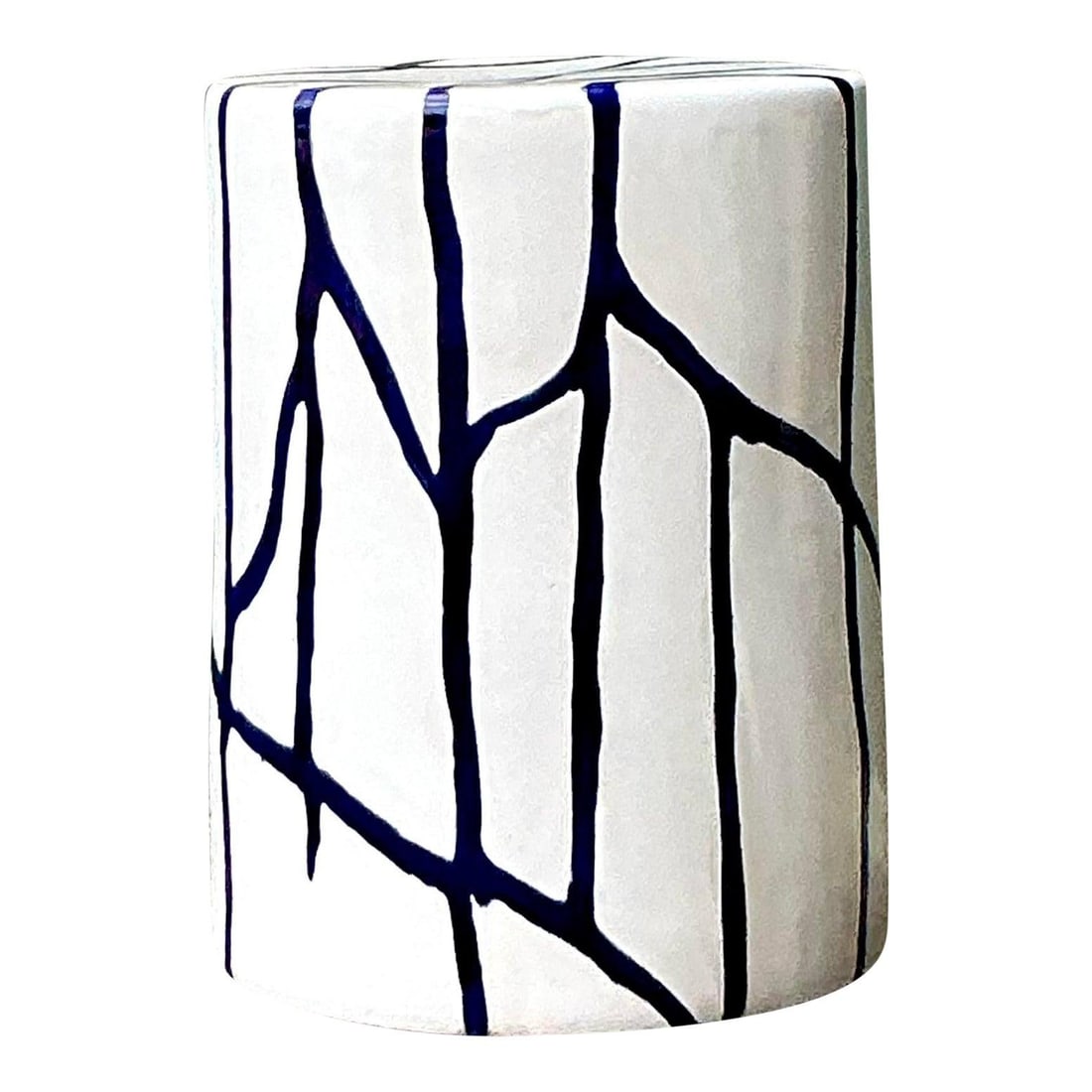 Postmodern White and Blue Glazed Ceramic Cylinder Garden Stool or Side Table (1 of 10)