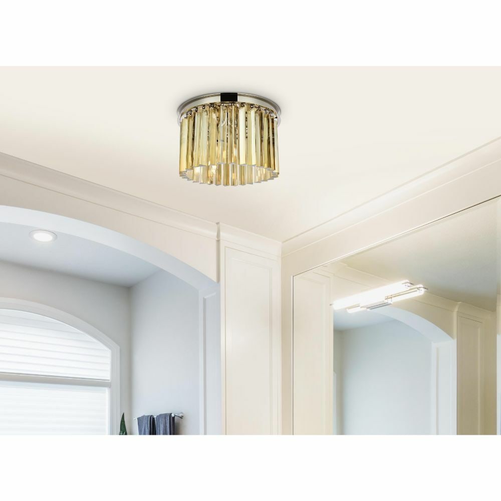 Sydney 3 Light Flush Mount Polished Nickel Golden Teak Crystal (1 of 8)