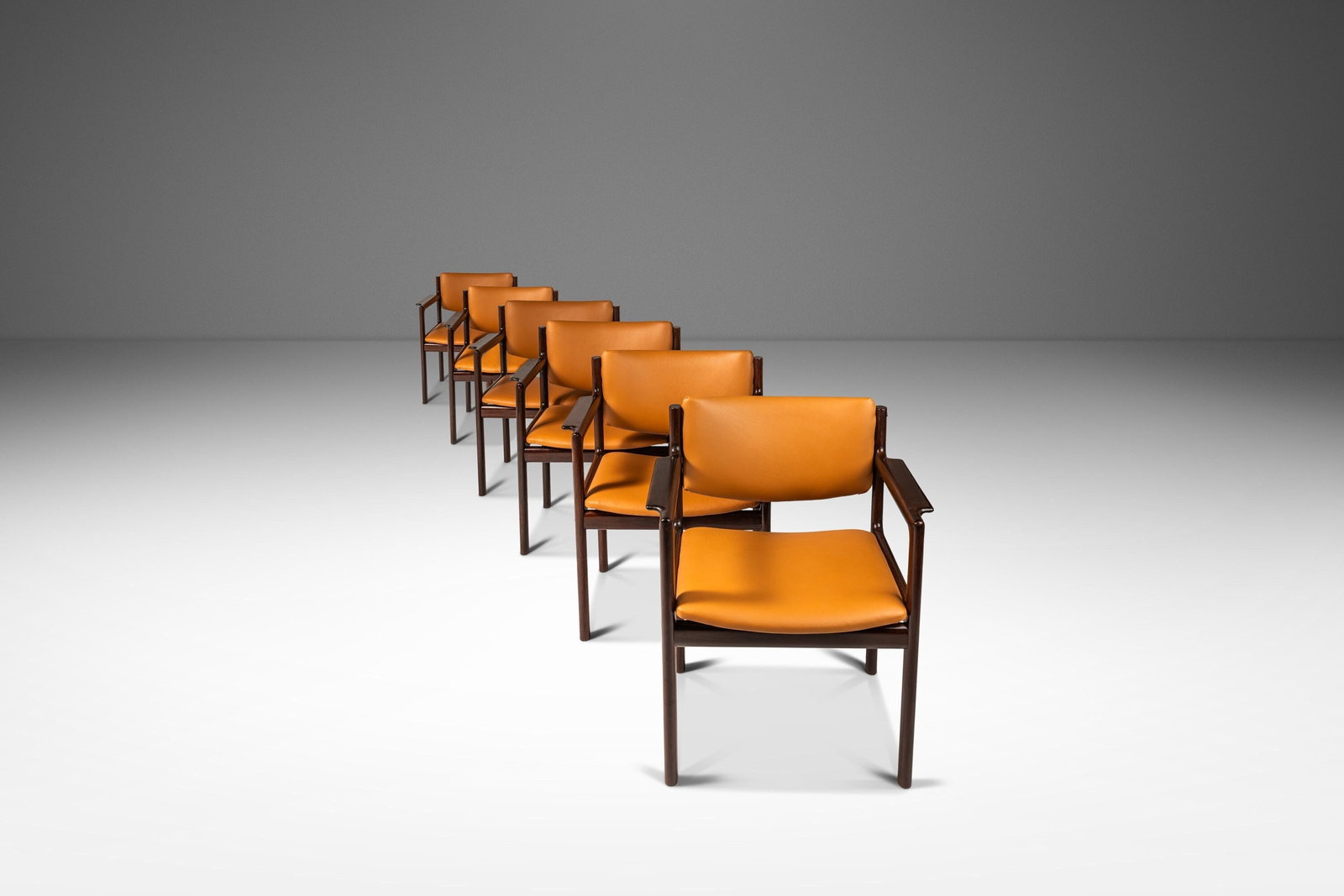Set of 6 Danish Modern Arm Chairs in Mahogany & Caramel Leather (1 of 10)