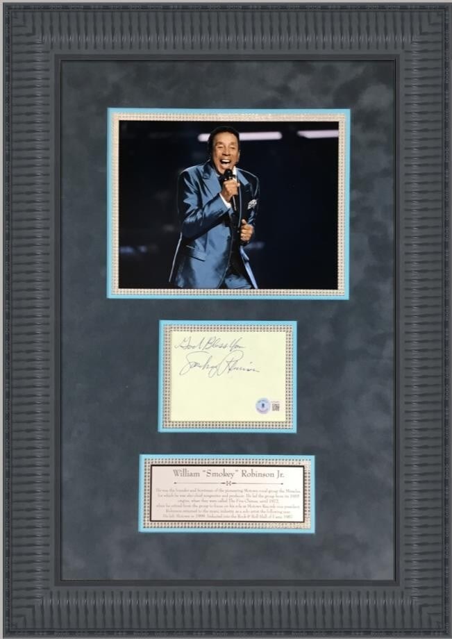 Smokey Robinson Signed Cut Card Photo Custom Framed Beckett Authenticated (1 of 7)