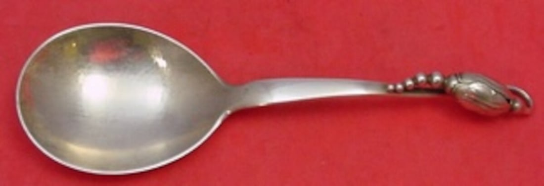 Georg Jensen Blossom Sterling Silver Berry Spoon 7 3/4 Inch GJ Mark (1 of 2)