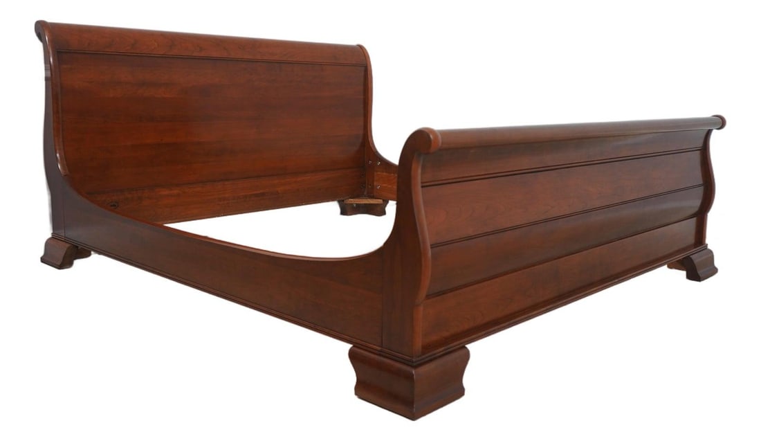 Cherry Wood King Sleigh Bed by Stickley with Bracket Feet (1 of 10)