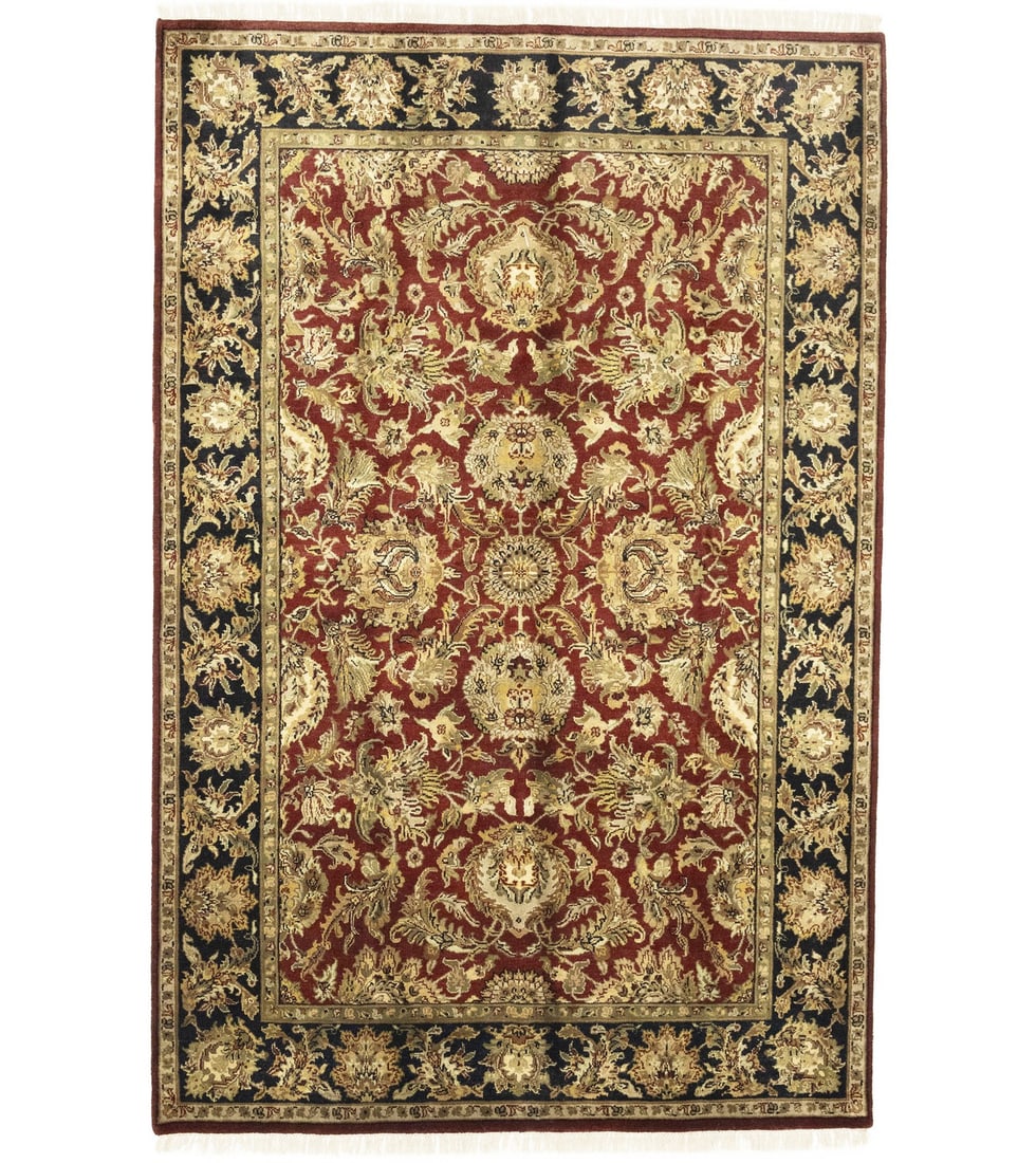 Handmade Agra Jaipur Wool Rug Floral Design 6x9 Eco-Friendly: Handmade Agra Jaipur Wool Rug Floral Design 6x9 Eco-Friendly Enhance your home with this exquisite Handmade Agra Jaipur Wool Oriental Rug, featuring a thick pile that adds comfort and style to any ent