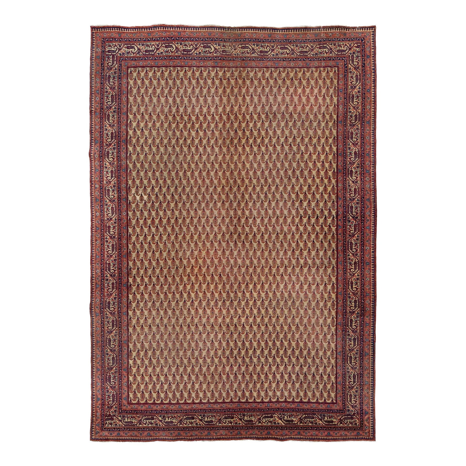 Handmade Antique Tabriz Wool Rug 8' x 12' Tan Boteh Pattern: Handmade Antique Tabriz Wool Rug 8' x 12' Tan Boteh Pattern Enhance your living space with this exquisite Handmade Antique Tabriz Wool Rug. Featuring a sophisticated tan background adorned with intric