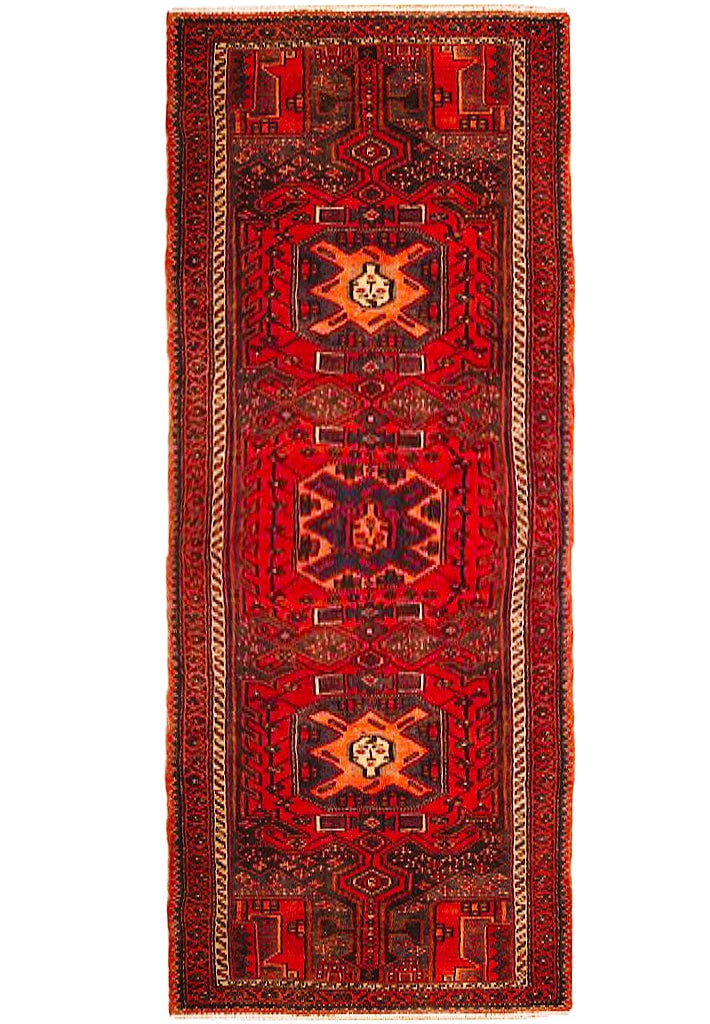 Handcrafted 3.8 x 9.9 Red Persian Hamadan Area Rug: Handcrafted 3.8 x 9.9 Red Persian Hamadan Area Rug Free continental US Shipping Experience the elegance of this handcrafted Persian Hamadan area rug, a stunning addition to any space. With dimensions 