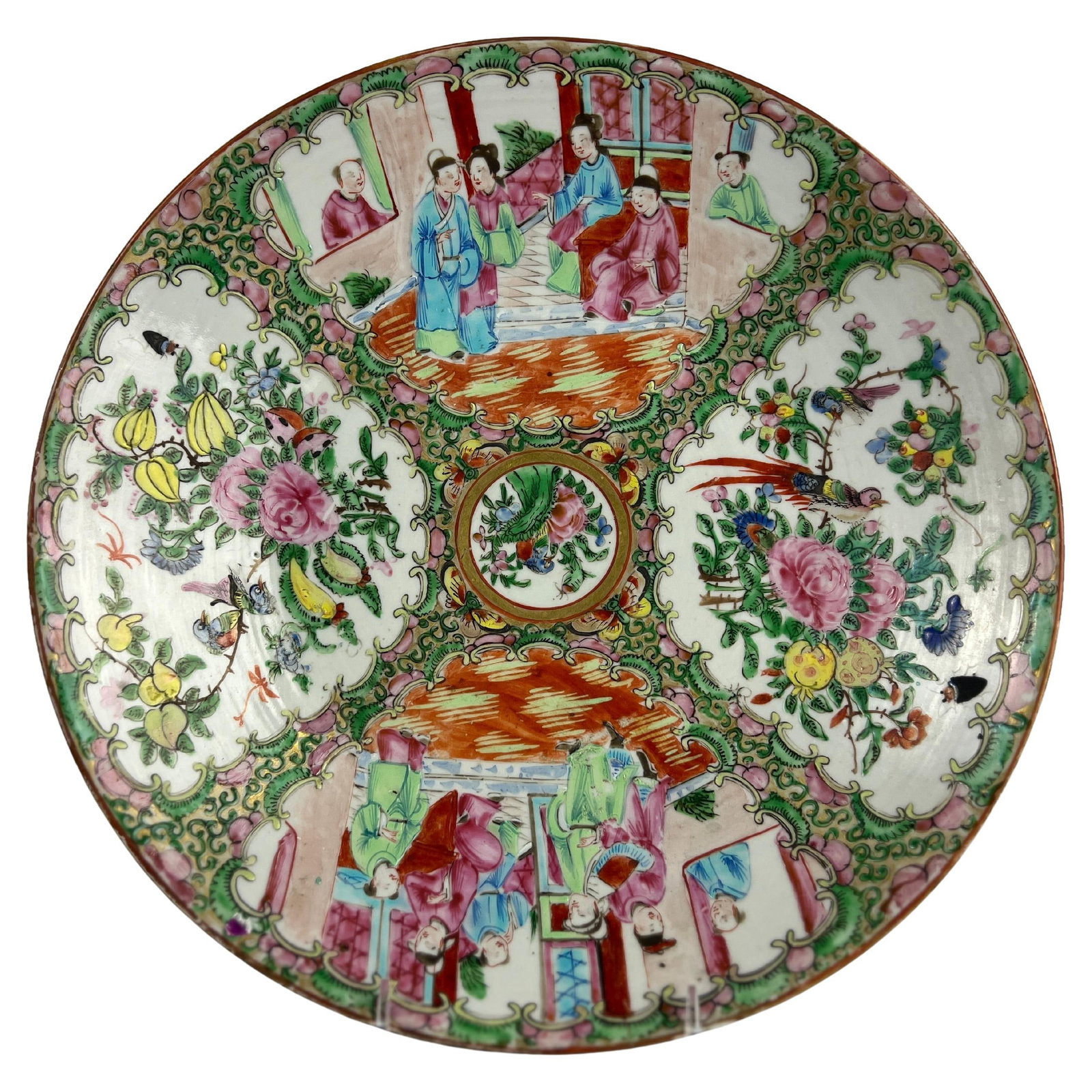 19th Century Large Chinese Famille Rose Medallion Porcelain Platter 13.5": 19th Century Large Chinese Famille Rose Medallion Porcelain Platter 13.5" This stunning antique Chinese Famille Rose Medallion platter is a remarkable example of 19th-century export porcelain, measuri