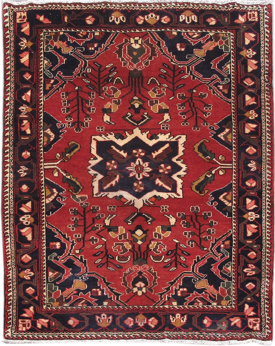 5'3 x 6'10 Red Persian Hamadan Rug Handwoven from Iran (1 of 6)