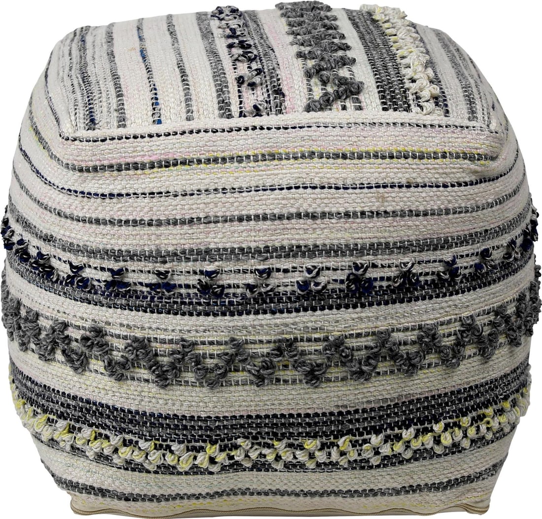 New Elsie Outdoor Pouf Handwoven Multicolor Gray 16x16x16 (1 of 3)