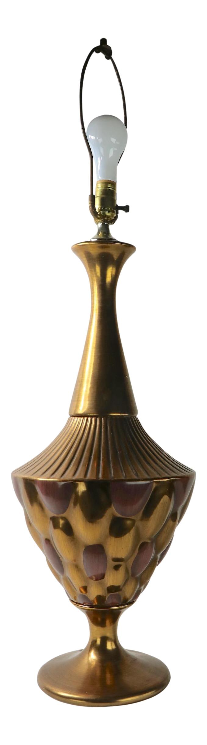 1970s Mid-Century Ceramic Table Lamp Gold Metallic Finish 40" Tall (1 of 9)