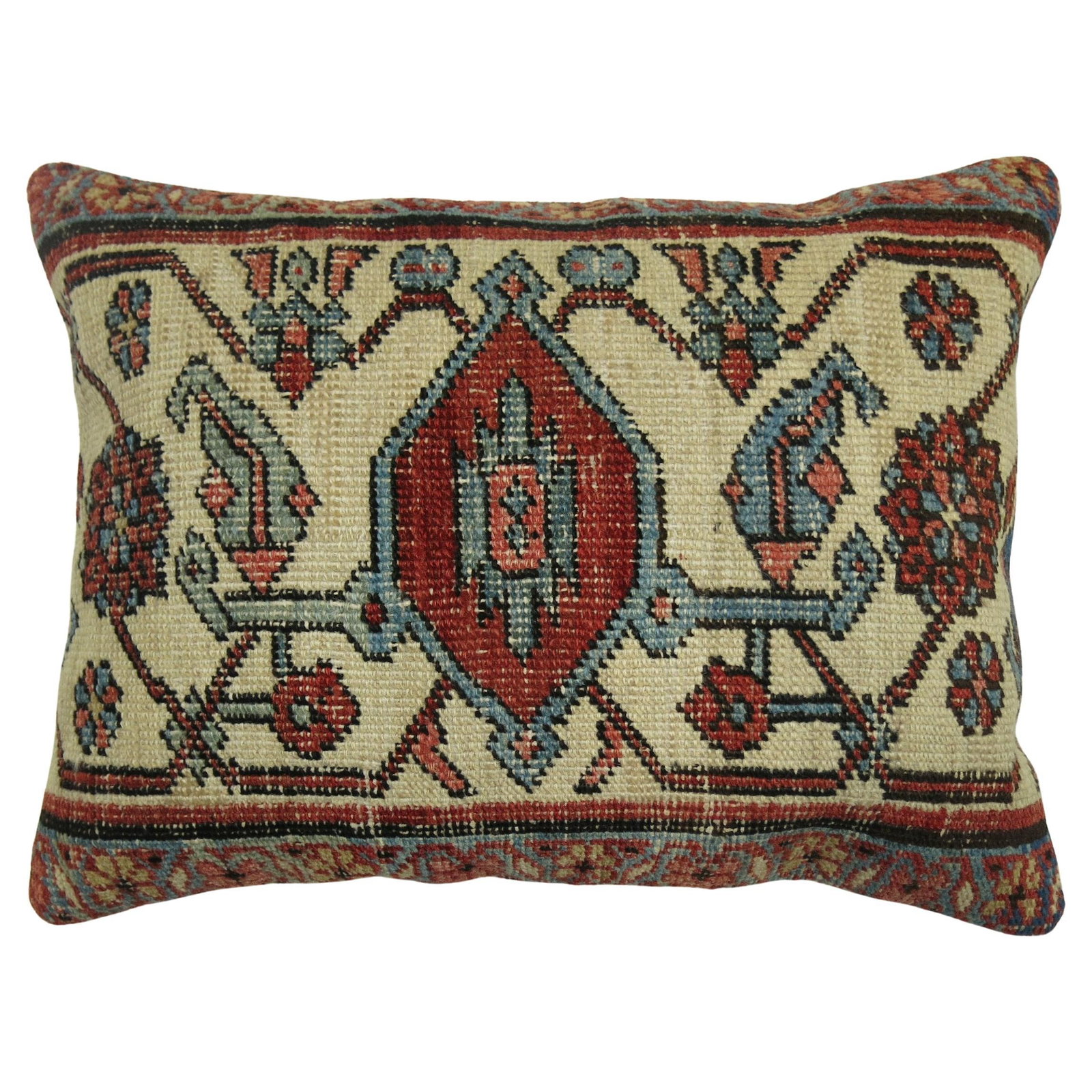 Antique Persian Serapi Rug Pillow 17x23 Elegant Design: Antique Persian Serapi Rug Pillow 17x23 Elegant Design This beautifully crafted lumbar pillow is made from a fine quality Antique Persian Serapi rug, showcasing an elegant ivory medallion design accen