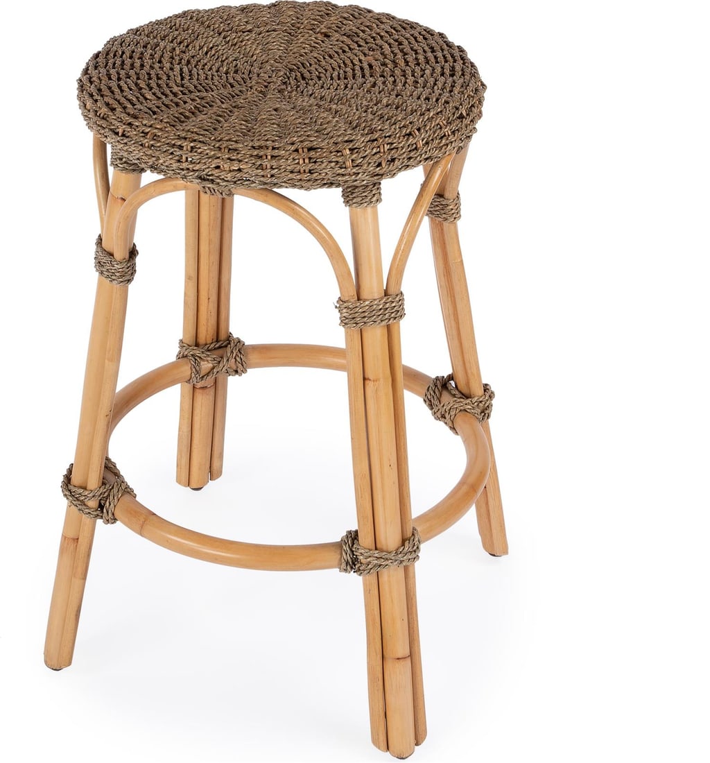 Butler Tobias Khaki Brown Rattan Round Counter Stool 24H (1 of 5)