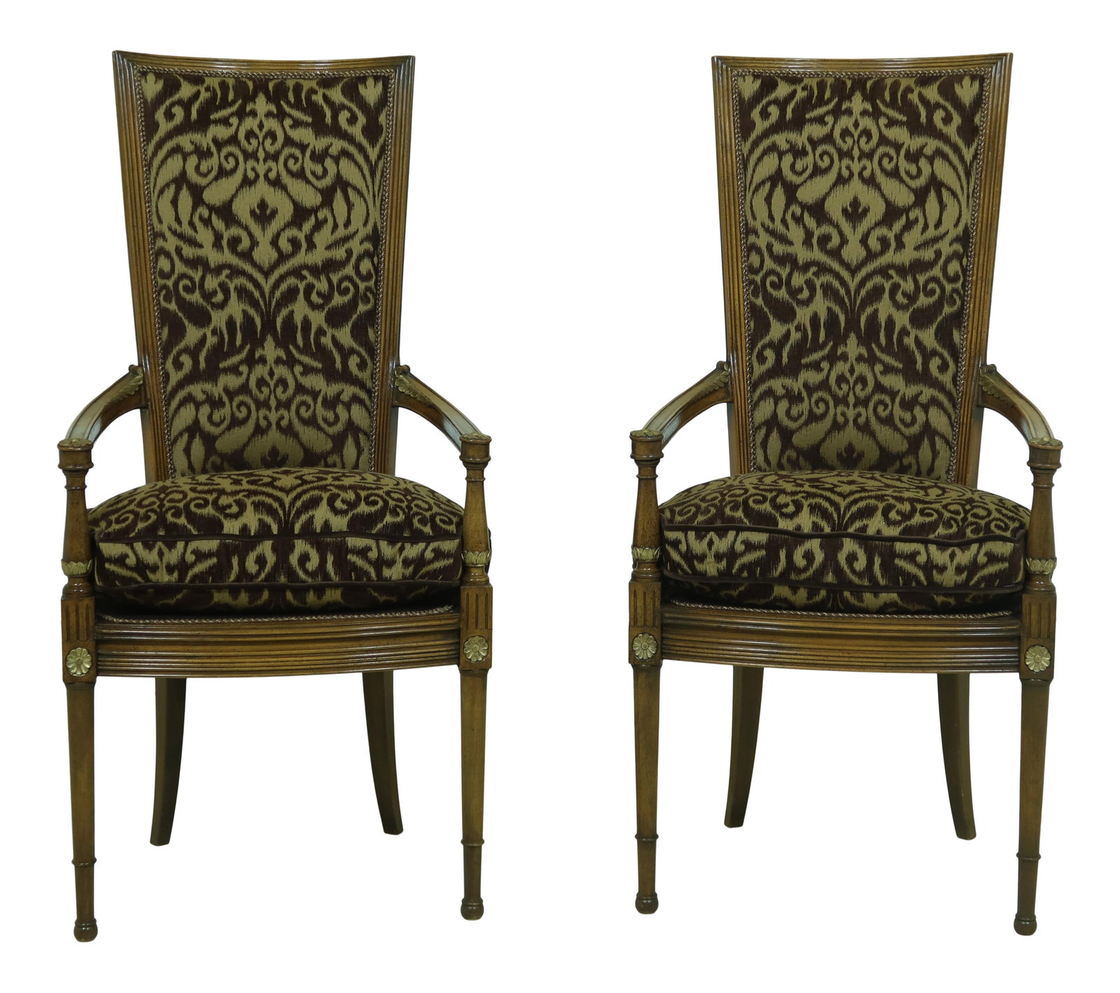 Elegant Pair of French Louis XVI Style Open Armchairs with Gold Accents (1 of 10)