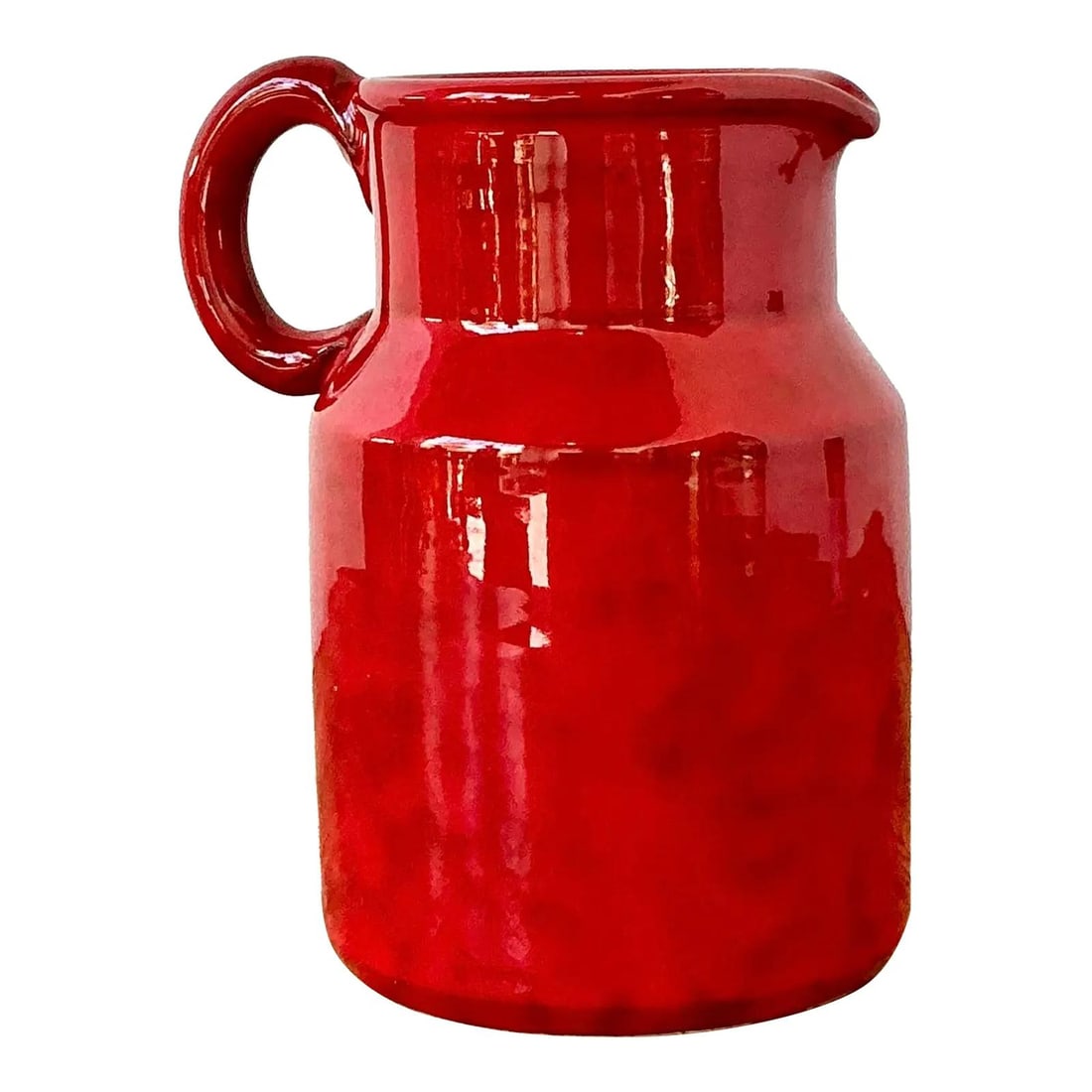 Mid-Century Italian Red Glazed Ceramic Pitcher with Curved Handle 1960s (1 of 10)