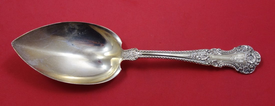 Gorham Cambridge Sterling Silver Vegetable Spoon Gold Washed 8 3/4 Inches: Gorham Cambridge Sterling Silver Vegetable Spoon Gold Washed 8 3/4 Inches This elegant vegetable serving spoon from the Cambridge pattern by Gorham is crafted from sterling silver and features a luxur
