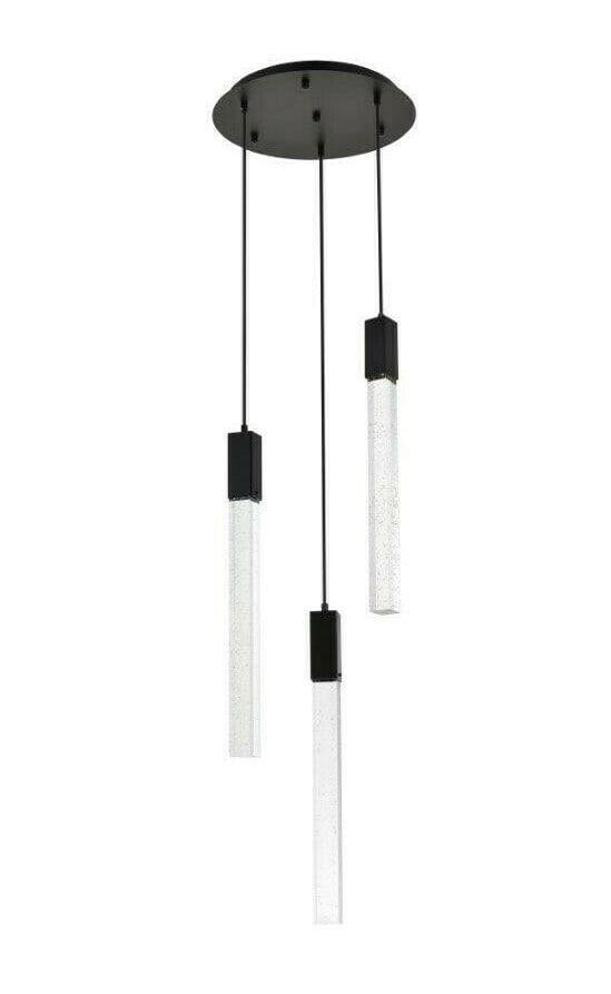 Weston Modern Black Crystal Pendant Light with Adjustable Height and Three Halogen Bulbs: Weston Modern Black Crystal Pendant Light with Adjustable Height and Three Halogen Bulbs This modern crystal pendant chandelier features a black finish and clear seeded crystal bar lights, designed to