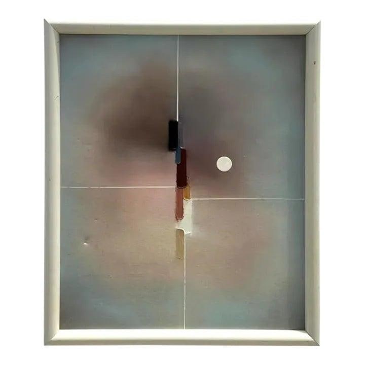 Abstract Geometric Oil Painting on Canvas with Minimalist Boho Style: Abstract Geometric Oil Painting on Canvas with Minimalist Boho Style This vintage boho geometric minimalistic abstract oil painting on canvas features a harmonious blend of geometric shapes arranged i