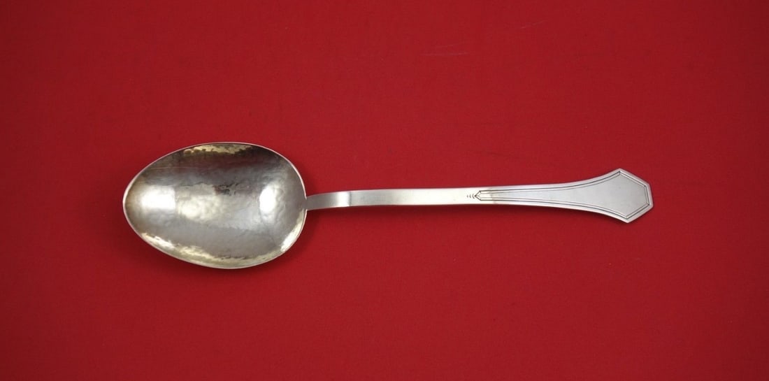Arts and Crafts Sterling Silver Vegetable Serving Spoon 10 1/4" Hammered Design (1 of 1)