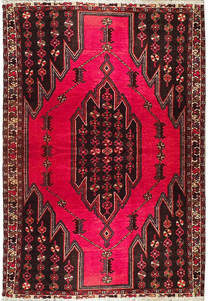 4'2" x 6'4" Red Handmade Persian Hamadan Tribal Rug: 4'2" x 6'4" Red Handmade Persian Hamadan Tribal Rug Free continental US Shipping Elevate your home decor with the stunning 4' 2" x 6' 4" Persian Hamadan Tribal Rug. This exquisite piece is handcrafted