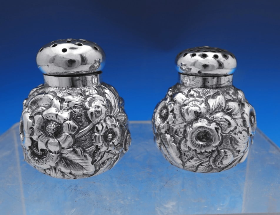 Shiebler Flora sterling silver salt pepper shakers 2 piece set 2.2 ozt (1 of 3)