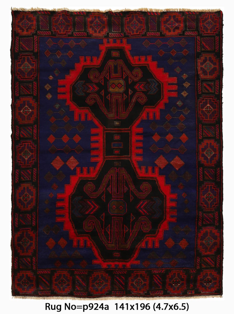 4.8 x 6.5 Afghan Tribal Wool Rug Blue Hand-Knotted Baluchi Style (1 of 8)