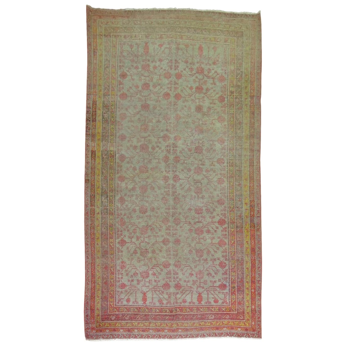 Antique Khotan Gallery Rug 76 x 154 in Hand-Woven Wool Chinese Chippendale: Antique Khotan Gallery Rug 76 x 154 in Hand-Woven Wool Chinese Chippendale Discover the charm of this early 20th century Khotan gallery rug, expertly hand-woven from luxurious wool. Featuring a soft g
