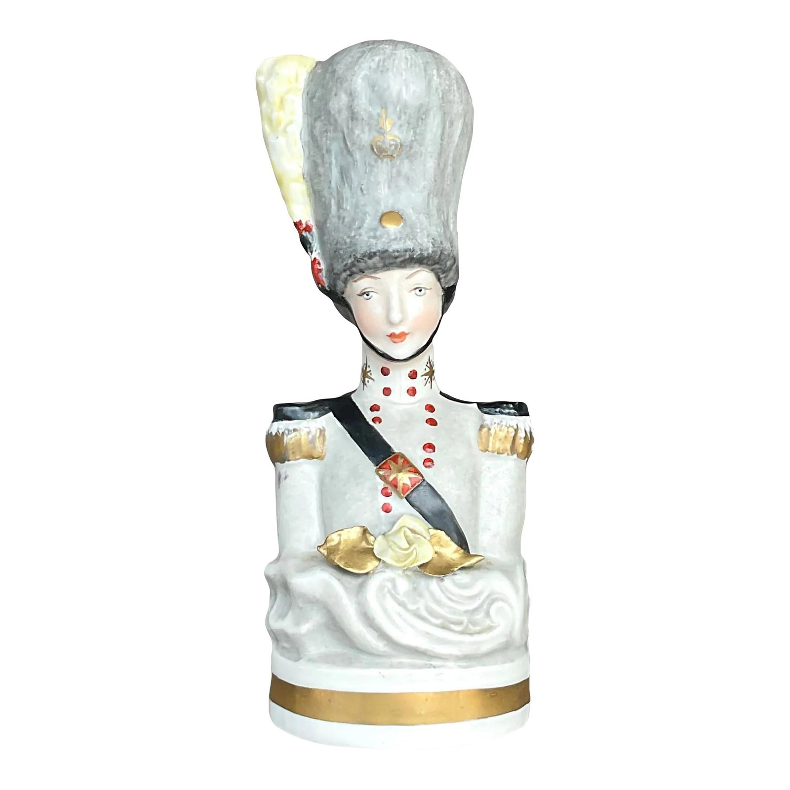 Vintage Boho Hand Painted Porcelain Soldier Figurine: Vintage Boho Hand Painted Porcelain Soldier Figurine This exquisite vintage Boho hand-painted bust of a soldier is crafted from porcelain, showcasing a remarkable attention to detail. With its unique 