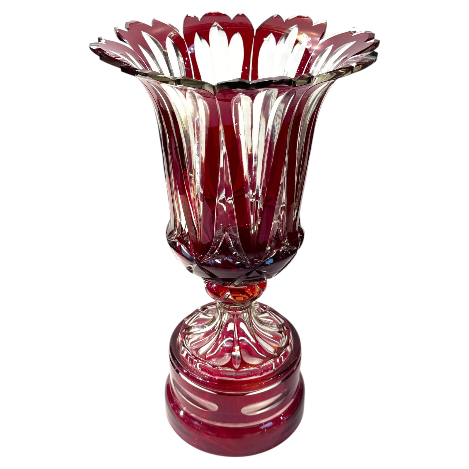 Bohemian ruby cut to clear crystal flower vase circa 1880 (1 of 15)
