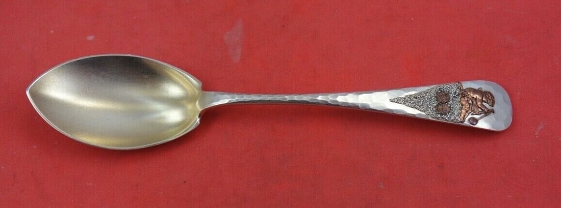 Gorham Applied Metals Sterling Silver Ice Cream Spoon 6" Copper Cherub (1 of 3)
